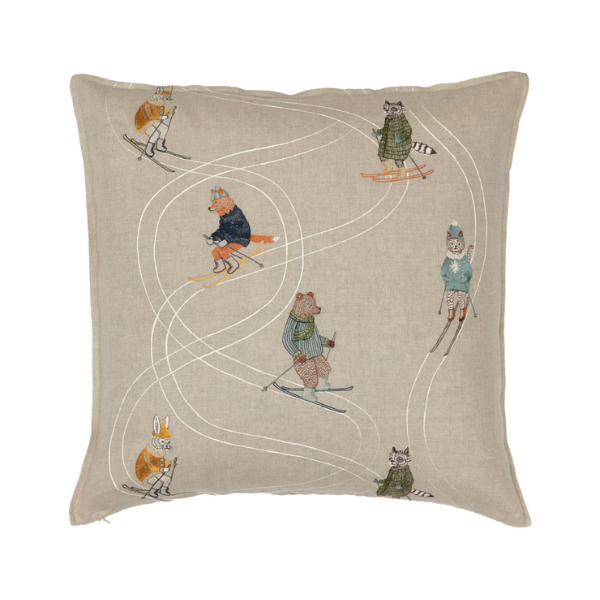 Skier Embroidered Pillow