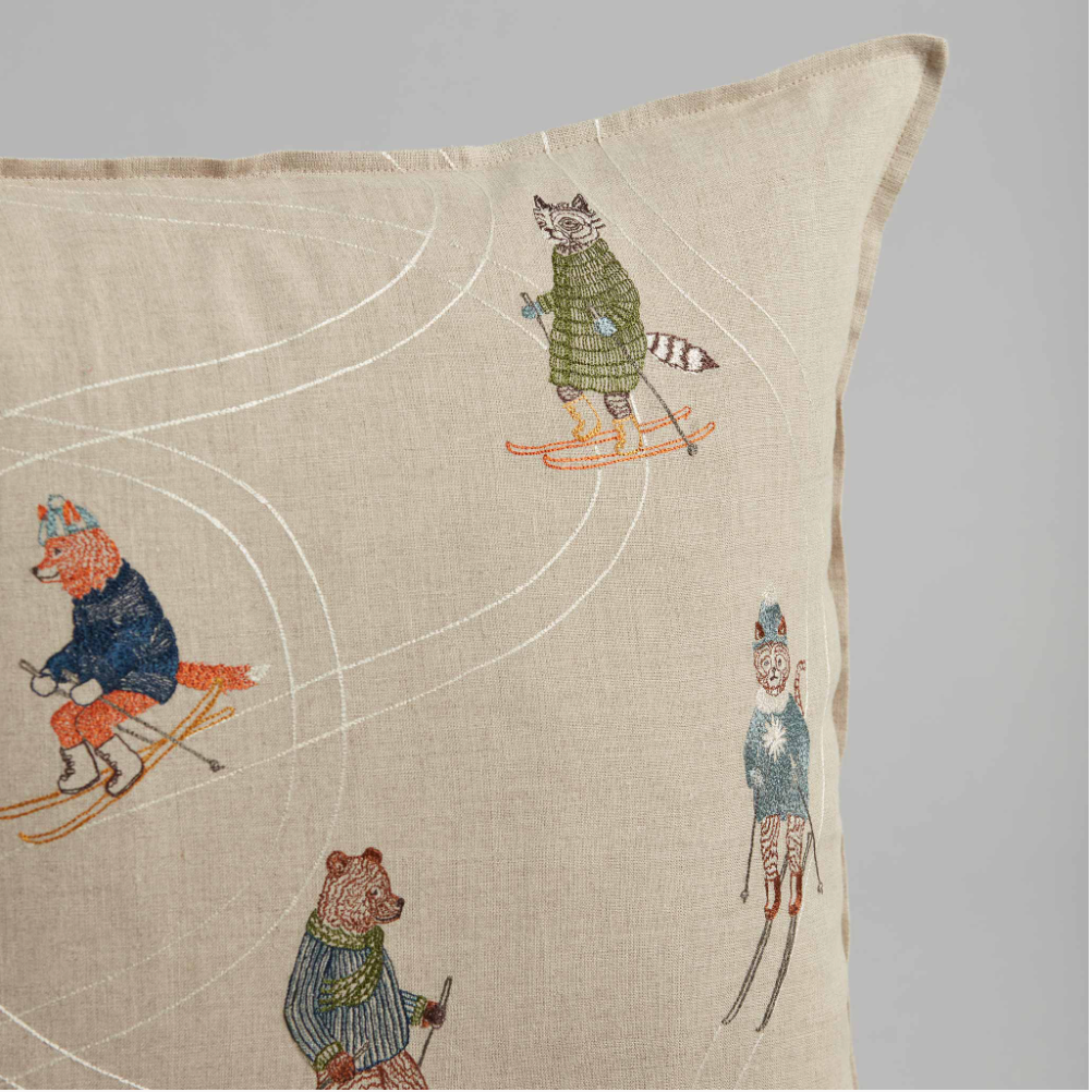 Skier Embroidered Pillow