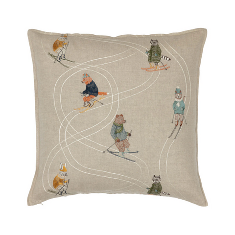 Skier Embroidered Pillow