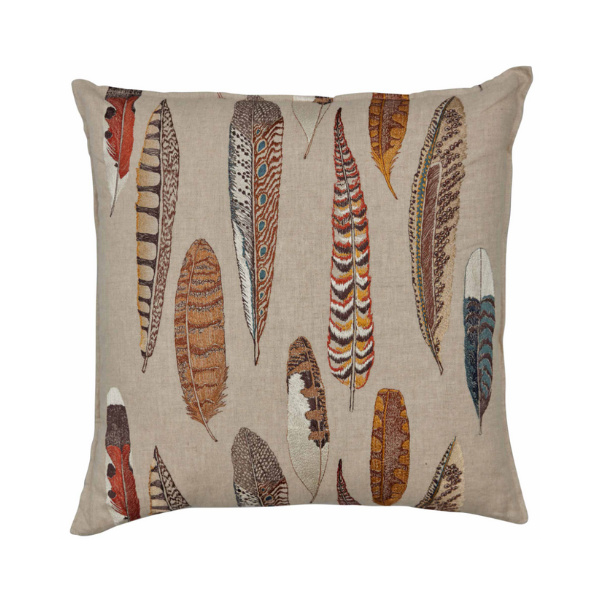 Embroidered Falling Feathers Pillow