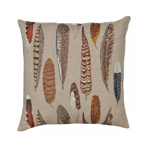Embroidered Falling Feathers Pillow