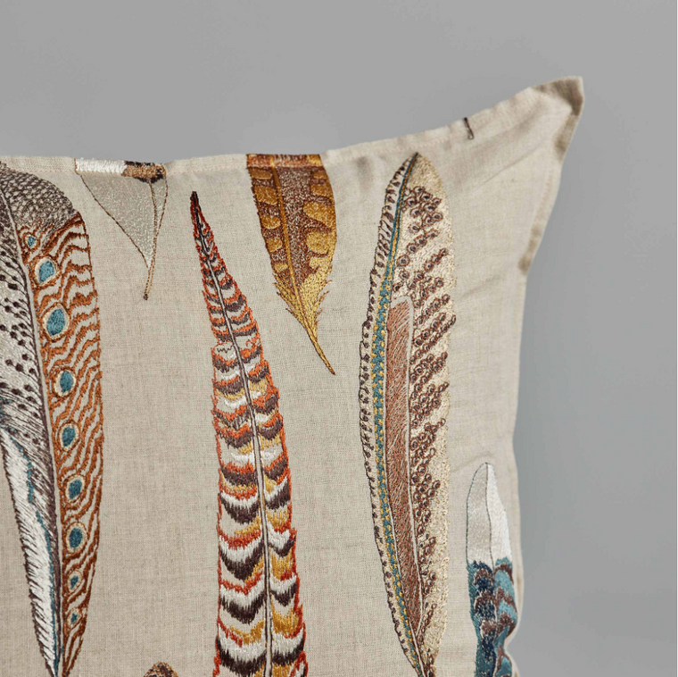 Embroidered Falling Feathers Pillow