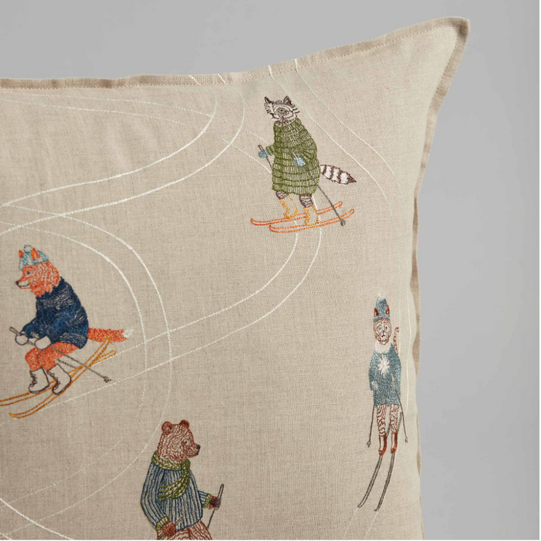 Skier Embroidered Pillow