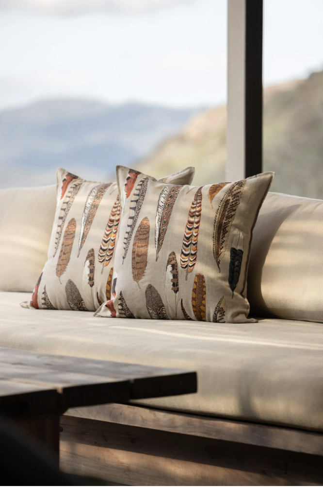 Embroidered Falling Feathers Pillow
