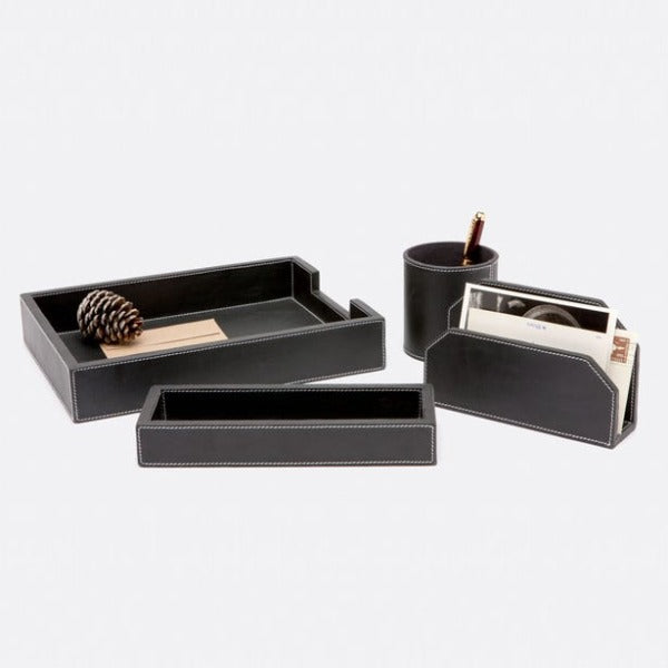 Black Leather Desk Accessory Set