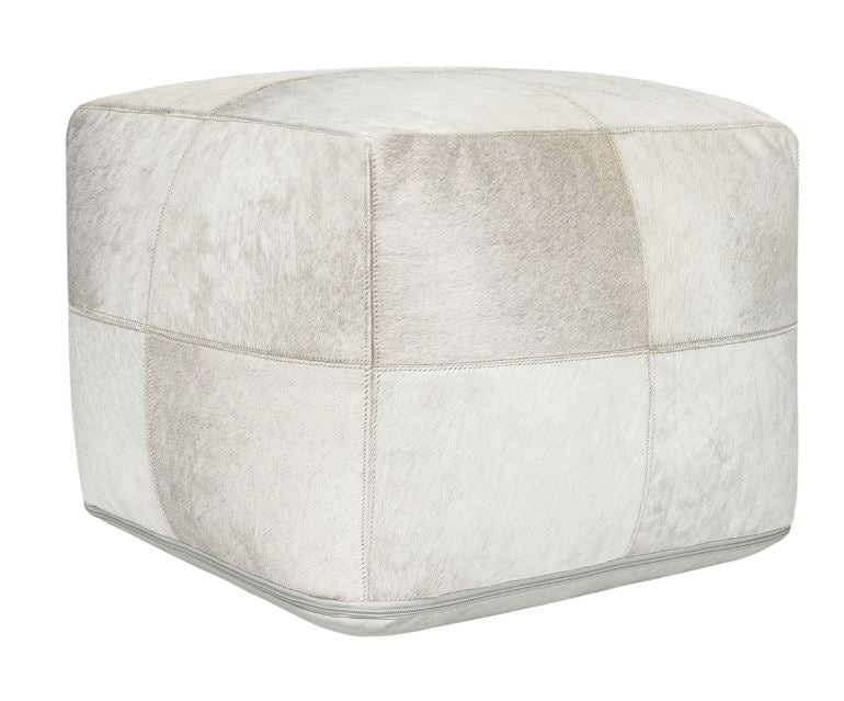 Ivory Hair on Hide Pouf