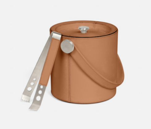 Leather Ice Bucket and Tongs Set