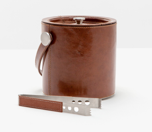 Leather Ice Bucket and Tongs Set