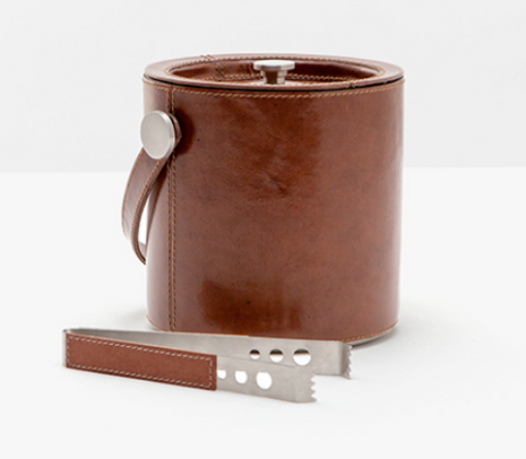 Leather Ice Bucket and Tongs Set