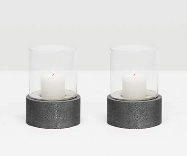 Faux Shagreen Hurricane Lanterns - Set of 2