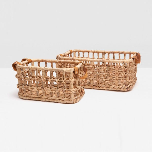 Woven Water Hyacinth Baskets - Set of 2