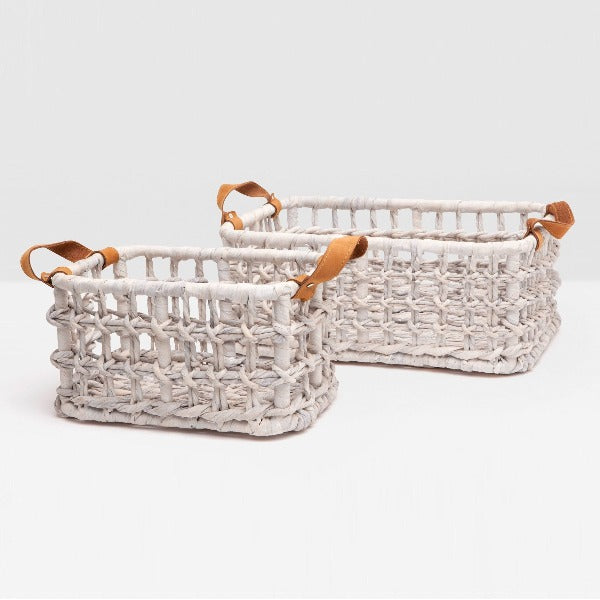 Woven Water Hyacinth Baskets - Set of 2